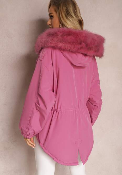 Różowa Kurtka Parka Oversize z Futerkiem Horelle