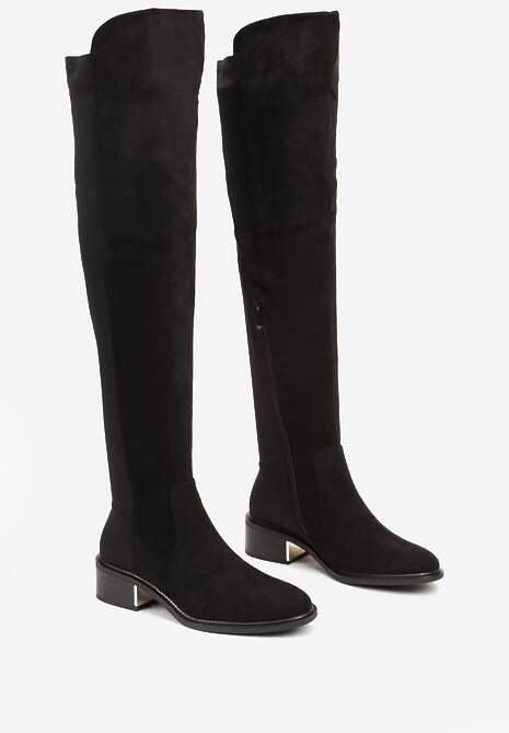 Czarne Casualowe Płaskie Kozaki na Słupku w Stylu Muszkieterek Clettia