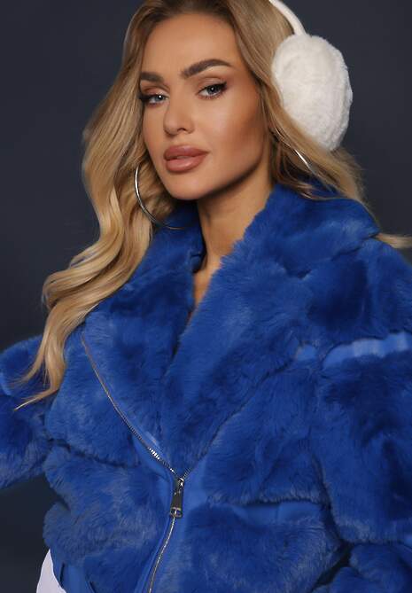 Granatowa Kurtka z Futerkiem Shetty