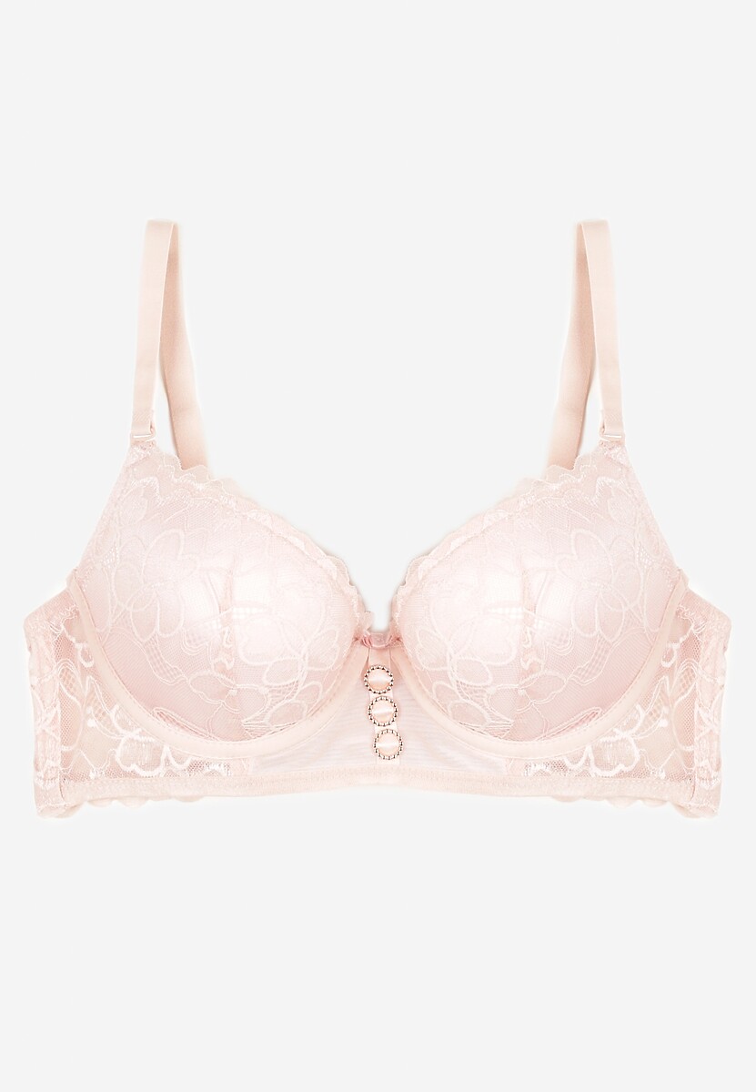 Różowy Biustonosz Push Up z Ozdobną Koronką Neamitra