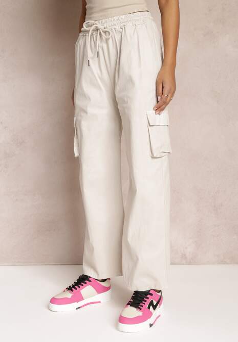 Szare Spodnie Cargo z Szerokimi Nogawkami i Gumką w Talii  Zael