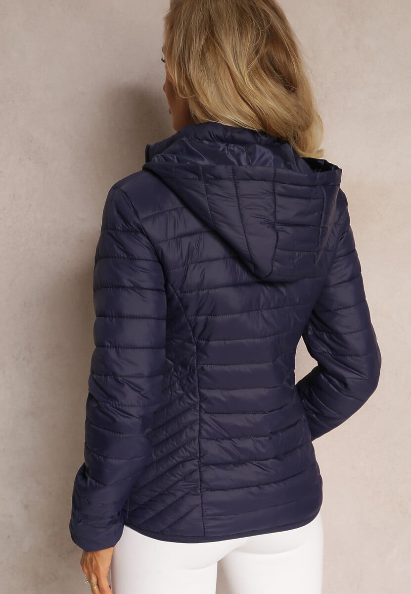 Granatowa Pikowana Kurtka z Odpinanym Kapturem Sissata