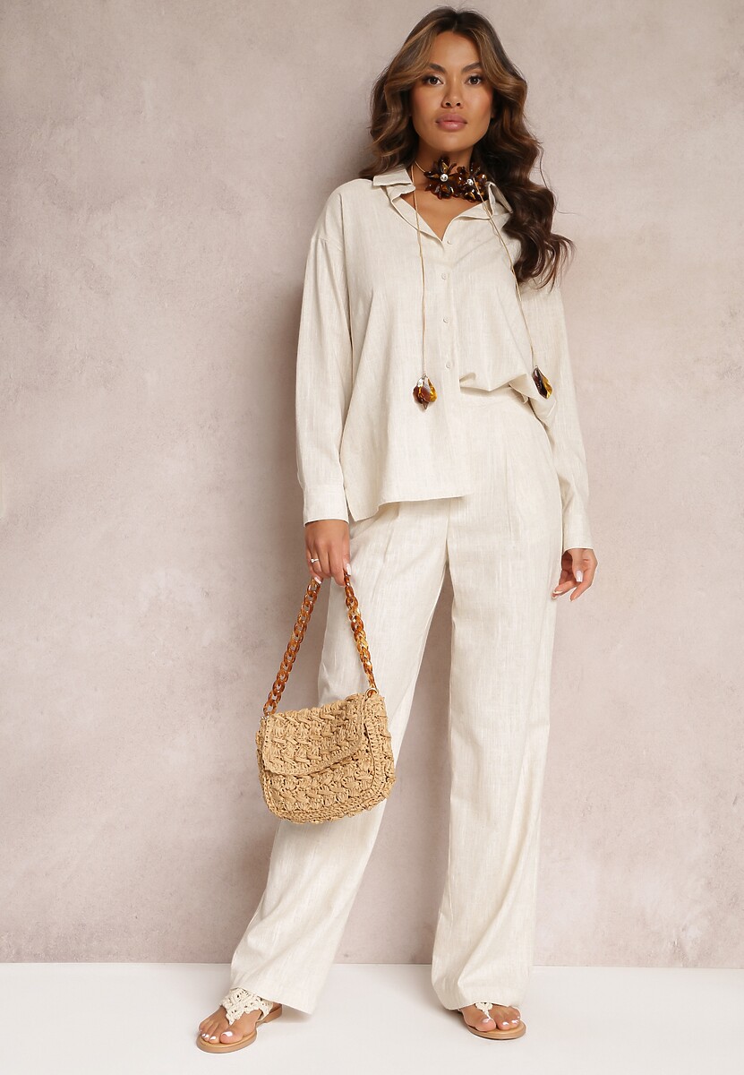 Jasnobeżowa Bawełniana Koszula Przedłużona z Tyłu Teriolisa