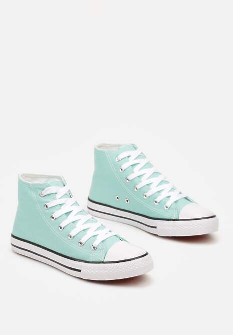 Jasnozielone Trampki na Płaskiej Podeszwie z Lamówką Vinys