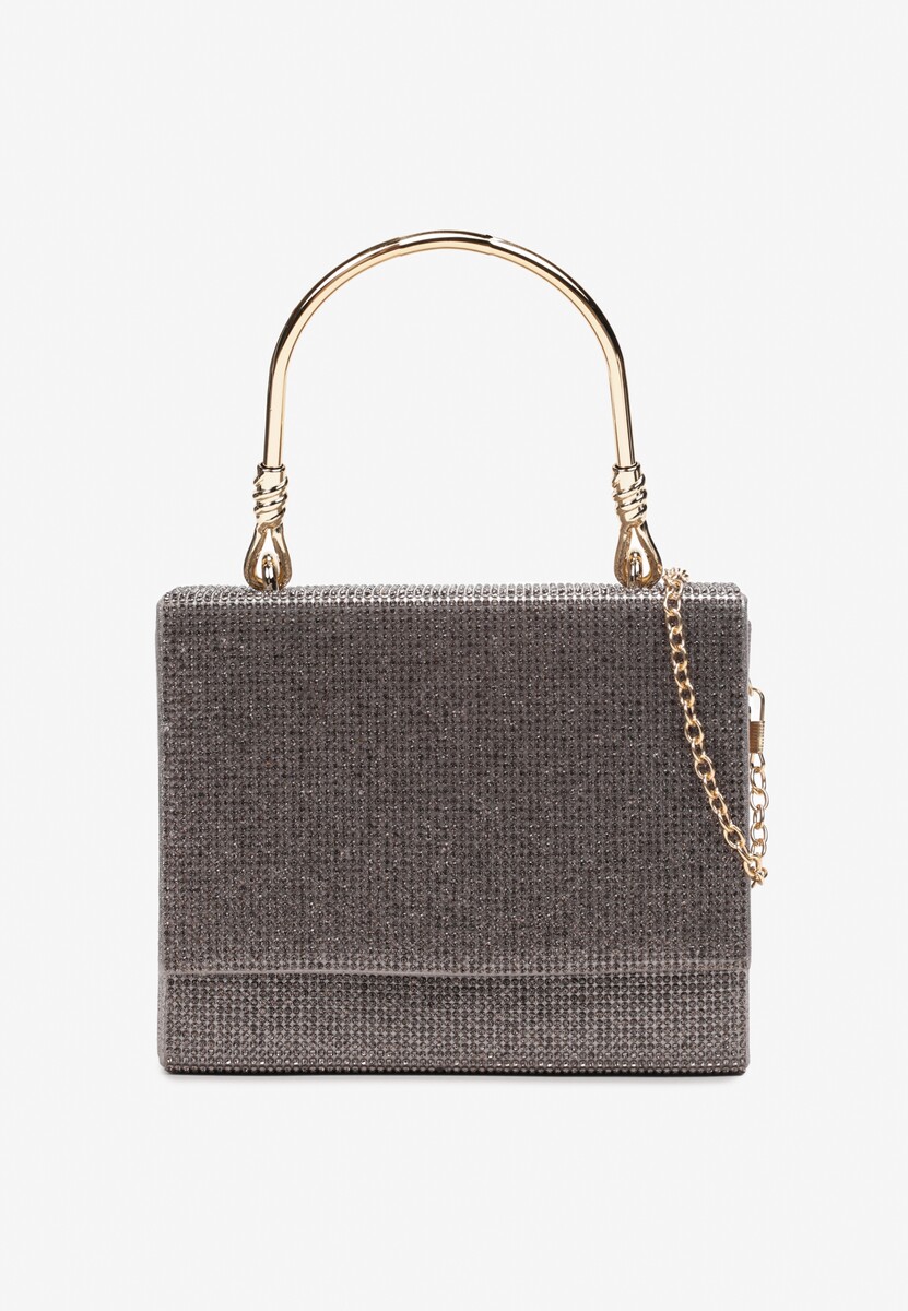 Szara Wieczorowa Torebka z Metalową Rączką i Cyrkoniami Dafne