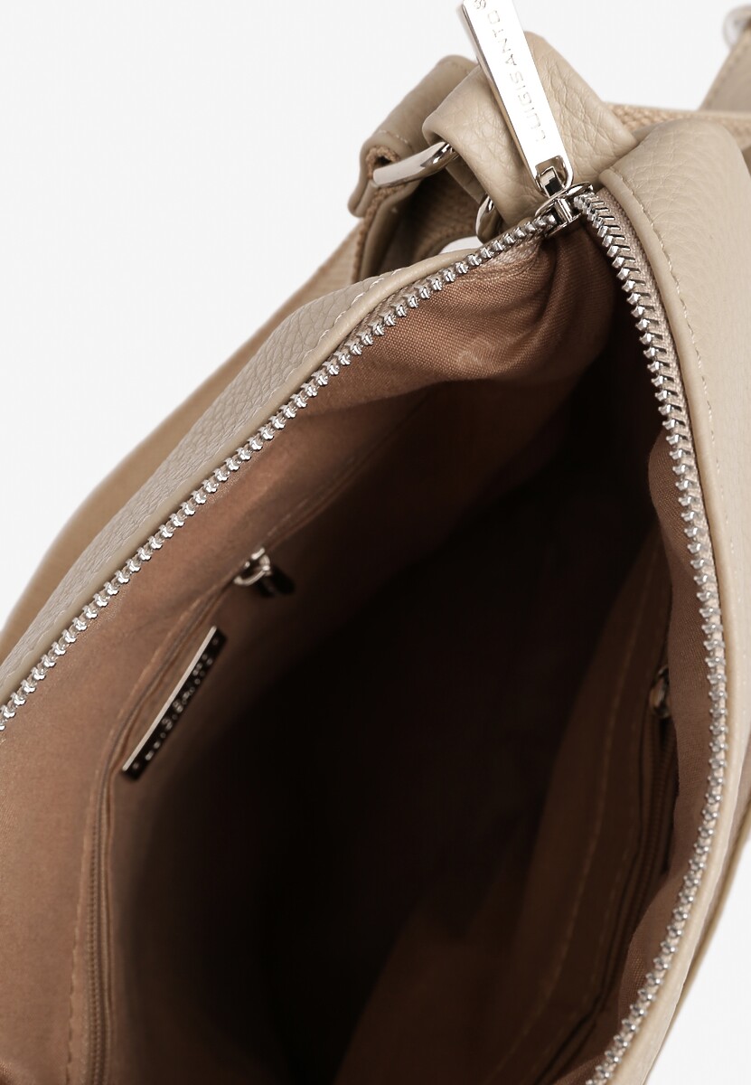 Beżowa Torebka Ozdobiona Metalicznym Napisem Tenzara