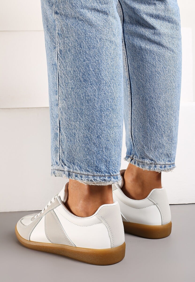 Szaro-Białe Sneakersy Tenisówki z Ozdobnymi Przeszyciami Sumina