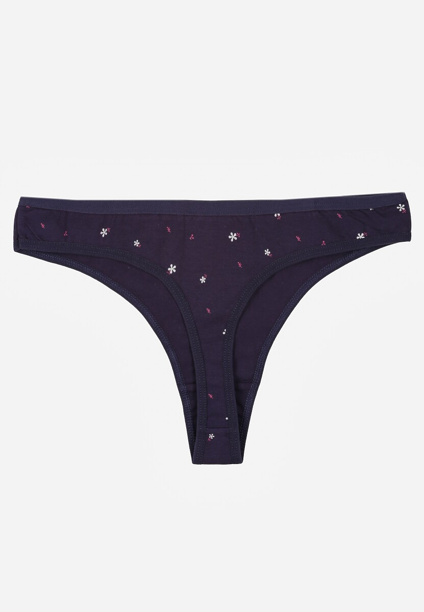 Granatowe Majtki Strongi z Drobnym Nadrukiem z Bawełną Clymeine