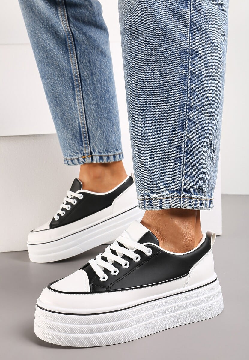 Czarne Trampki na Grubej Platformie Santtes