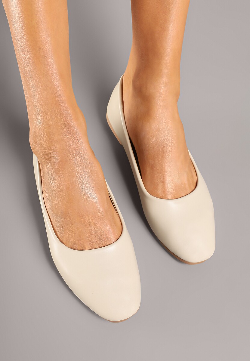 Jasnobeżowe Klasyczne Balerinki z Wkładką ze Skóry Naturalnej Amilora