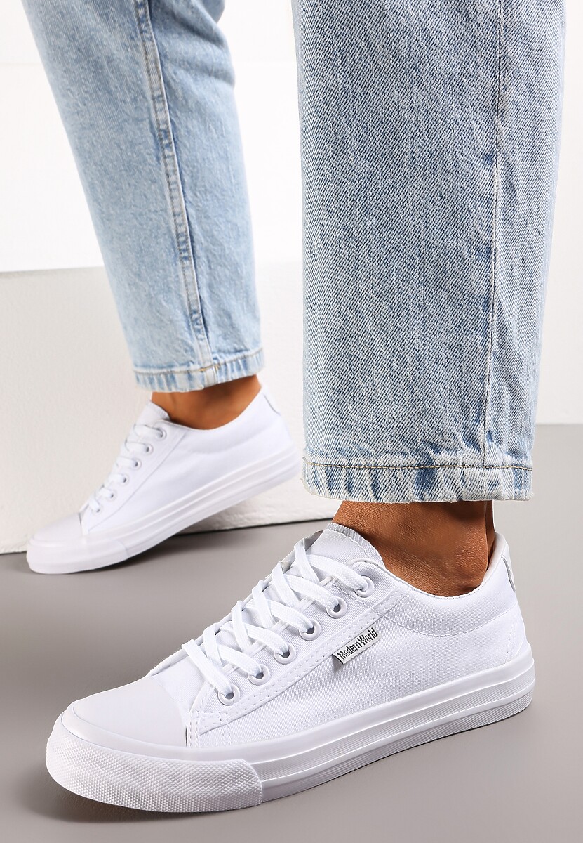 Białe Sznurowane Trampki przed Kostkę Eshen