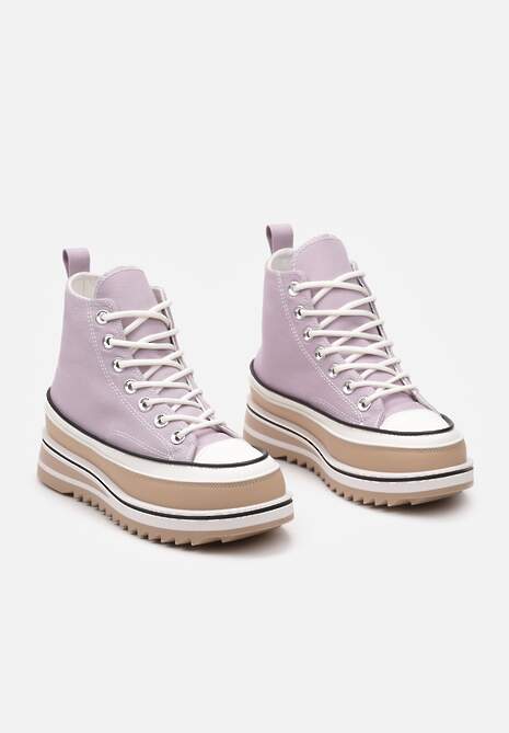 Fioletowe Trampki na Wysokiej Platformie z Cholewką za Kostkę Anlitela