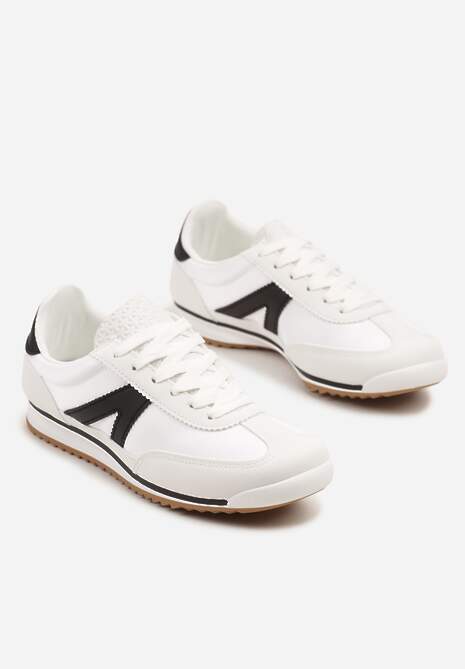 Białe Sneakersy Klasyczne Tenisówki Zdobione Przeszyciami Bortewi