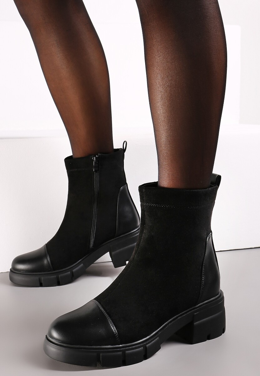 Czarne Botki za Kostkę na Niskim Obcasie Bellaxa