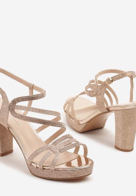 Szampańskie Cyrkoniowe Sandały na Słupku Lisaviana