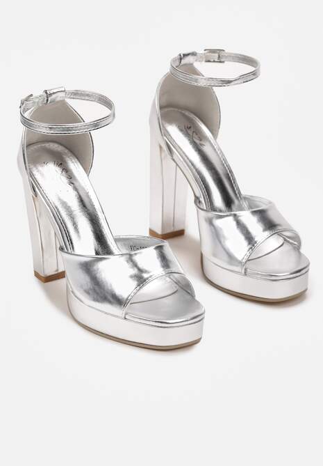 Srebrne Sandały z Otwartym Noskiem na Platformie i Słupku Anatine