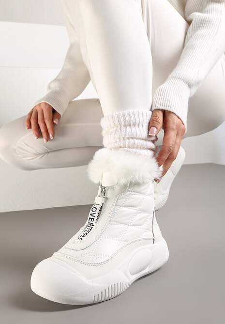Białe Śniegowce Vices na Platformie z Pikowaną Cholewką i Futerkiem Gemitana
