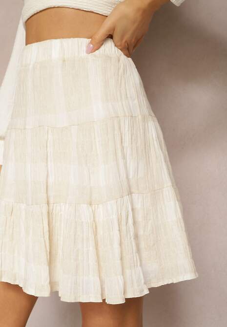 Jasnobeżowa Spódnica z Gumką w Talii z Bawełną i Lnem Alneva