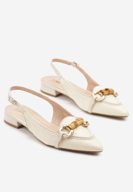 Beżowe Tweedowe Sandały Slingback z Ozdobną Aplikacją Davira