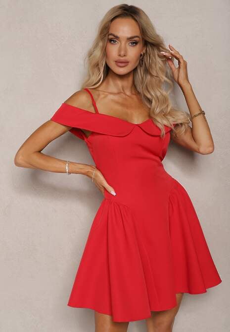 Czerwona Sukienka na Ramiączkach z Regulacją z Usztywnionymi Miseczkami Miviora