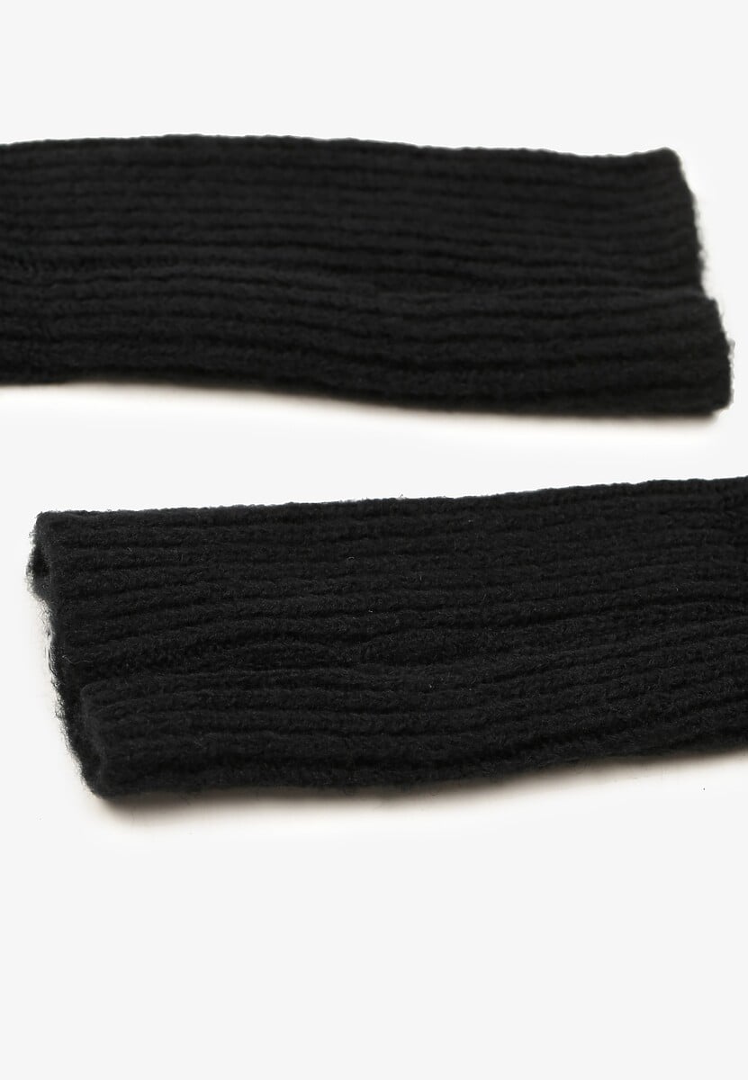 Czarne Rękawiczki Mitenki z Dzianiny z Wełną Negalla