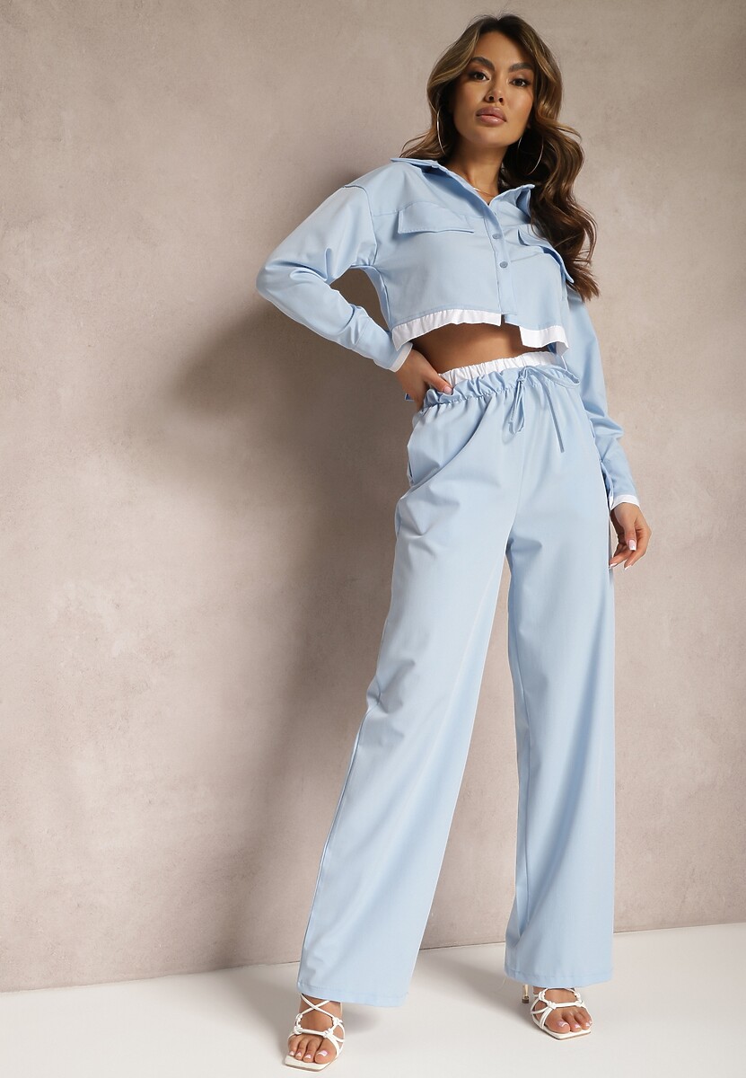 Szary Komplet Utility z Krótką Koszulą i Szerokimi Spodniami z Gumką w Talii Ondina