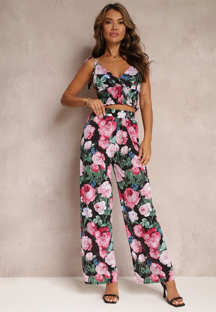 Jasnoniebieski Kwiecisty Komplet 2-częściowy z Topem i Spodniami Tartisa