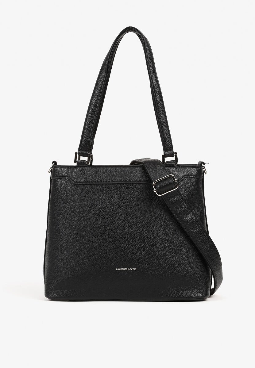 Czarna Torebka Ozdobiona Metalicznym Napisem Nilomena