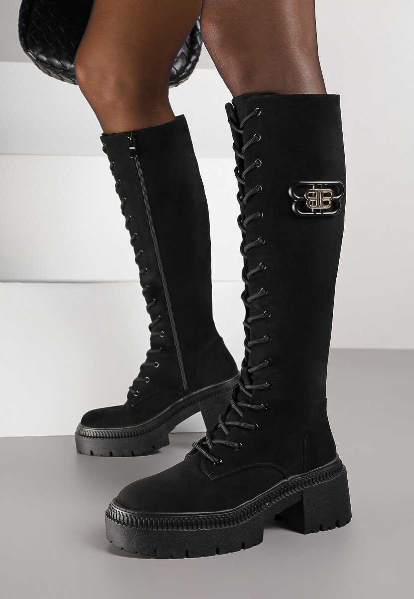 Czarne Kozaki Vicesu w Stylu Grunge ze Sznurowaną Cholewką i Platformą Laurotte