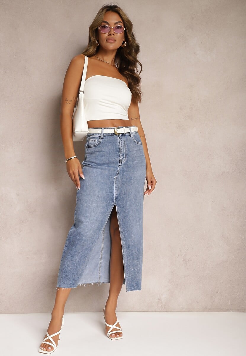 Niebieska Jeansowa Spódnica Midi Abexa