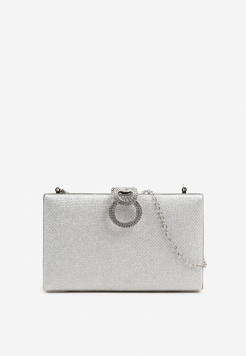 Srebrna Brokatowa Torebka Kopertówka z Cyrkoniami i Biżuteryjną Ozdobą Avlelia