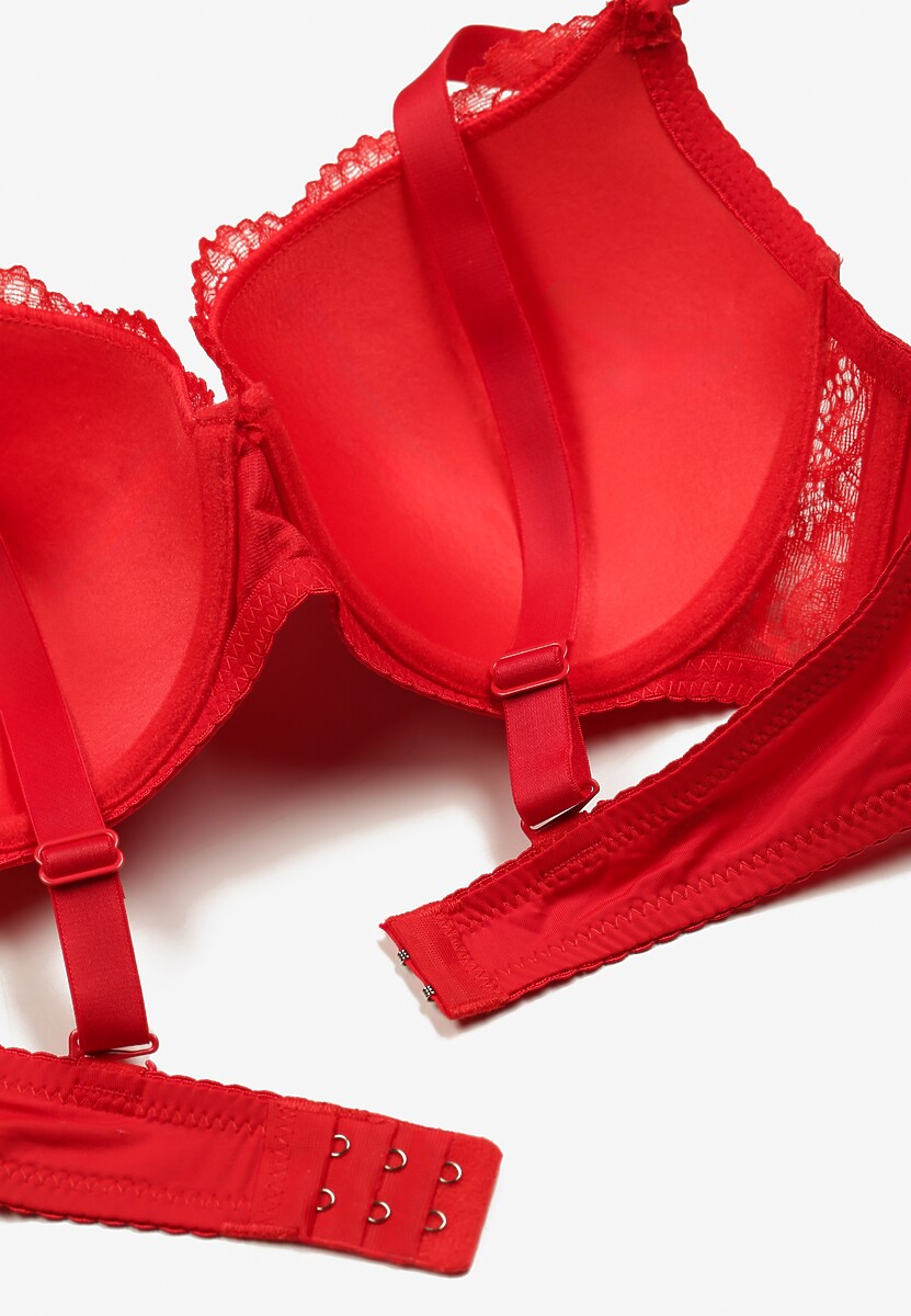 Czerwony Biustonosz z Usztywnianymi Miseczkami Wykończony Koronką i Regulowanymi Ramiączkami Accentia
