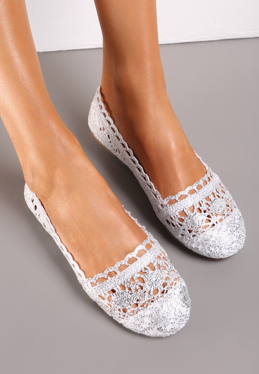 Granatowe Ażurowe Balerinki na Płaskiej Podeszwie Atley