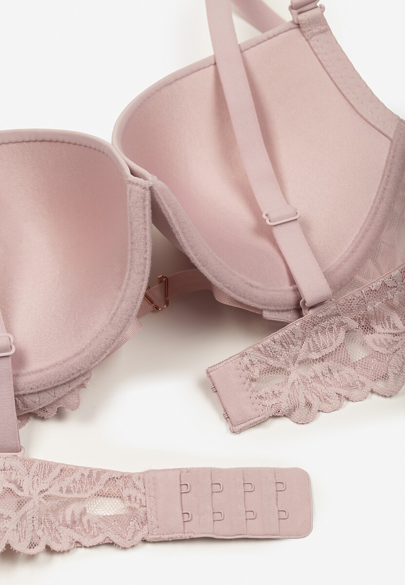 Jasnofioletowy Biustonosz Push-Up z Koronką i Wycięciem z Przodu Sariaris