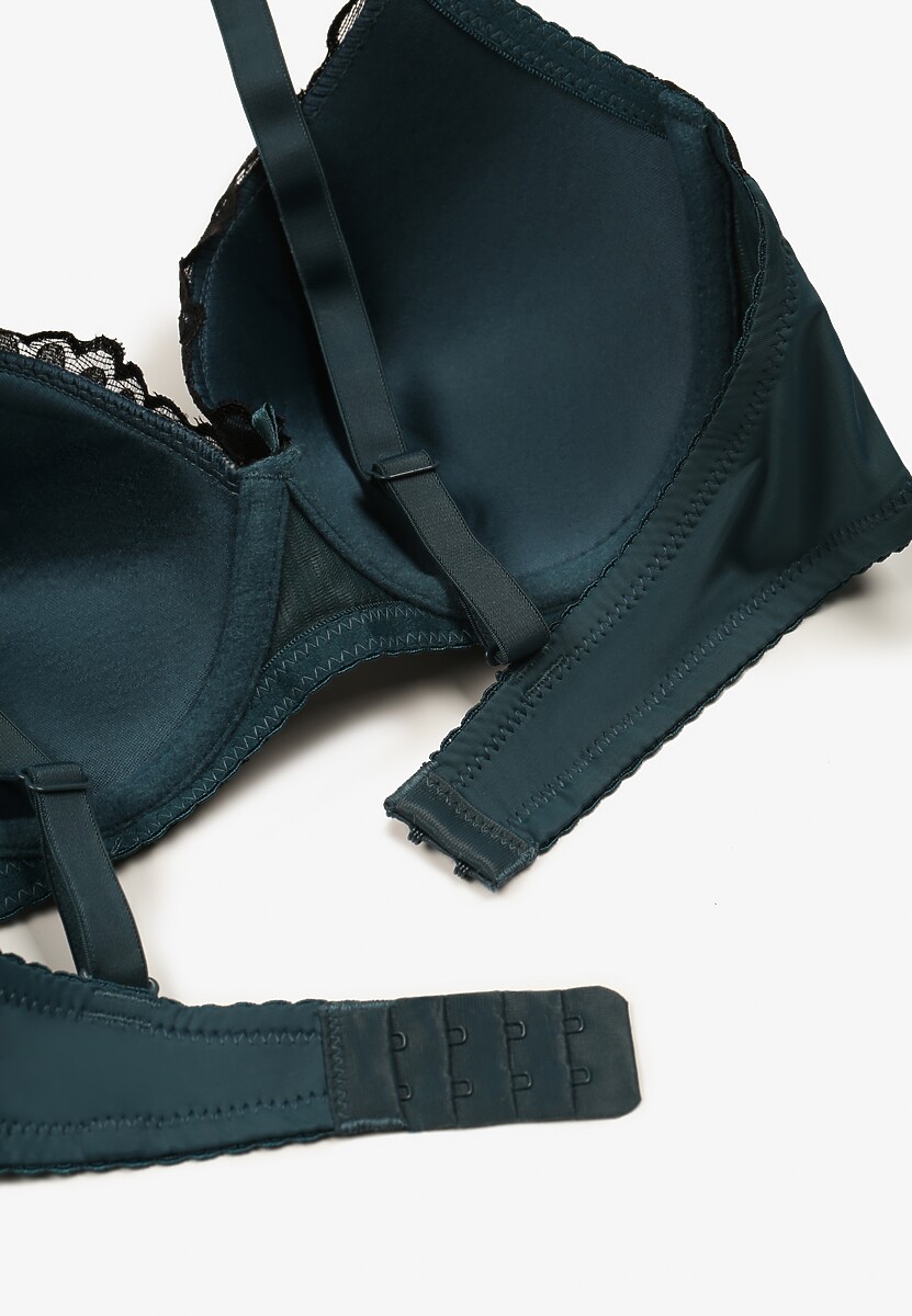 Ciemnozielony Koronkowy Biustonosz z Kwiatowym Motywem Nelamis