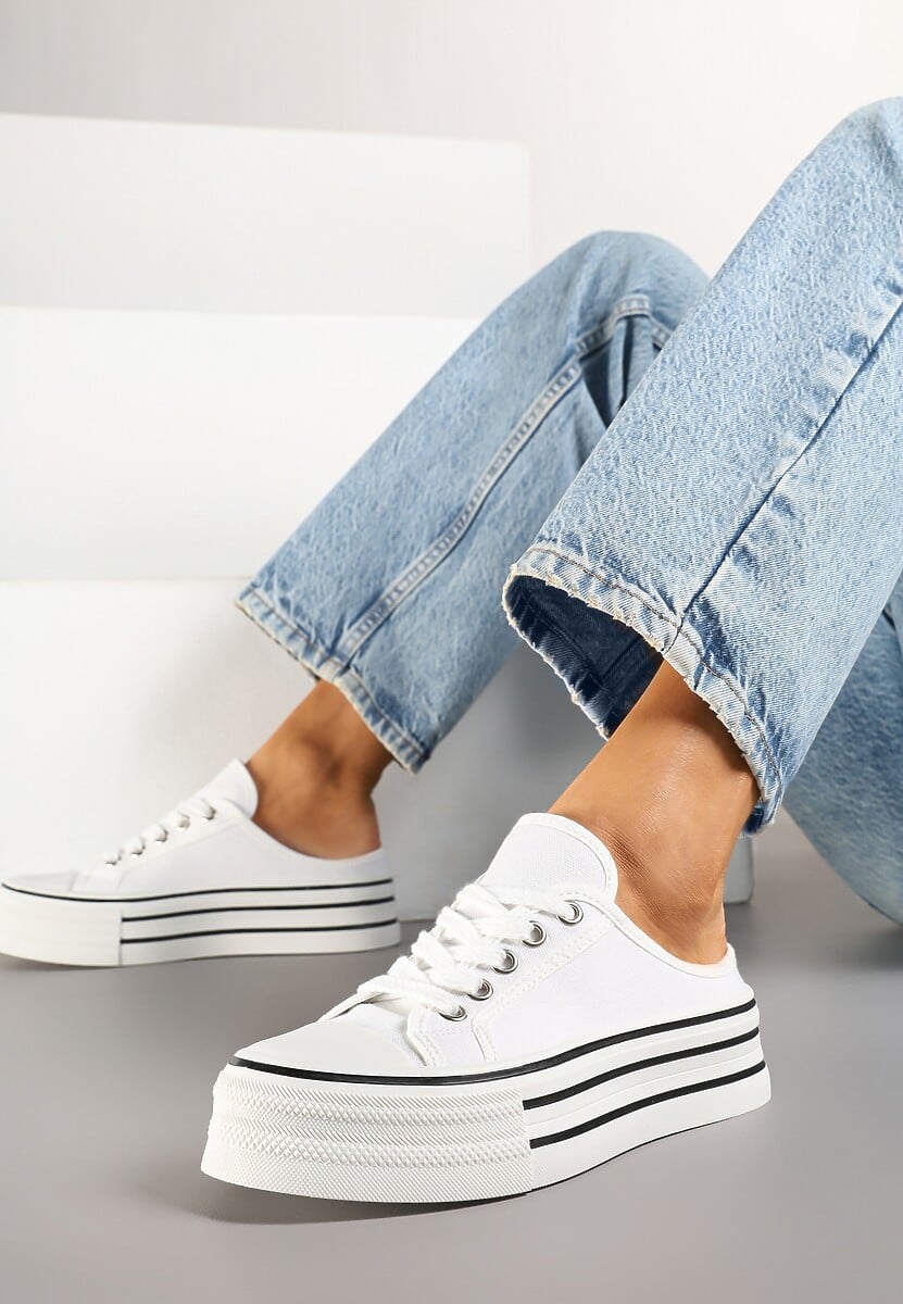 Białe Trampki z Niską Cholewką na Podwójnej Podeszwie Lenisna