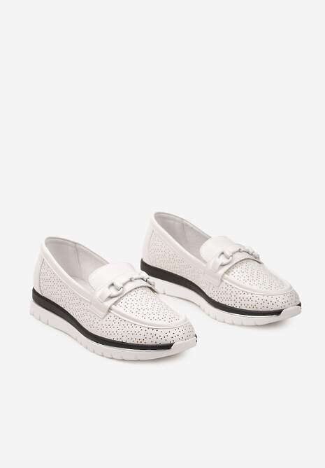 Białe Ażurowe Mokasyny z Klamerką Picila