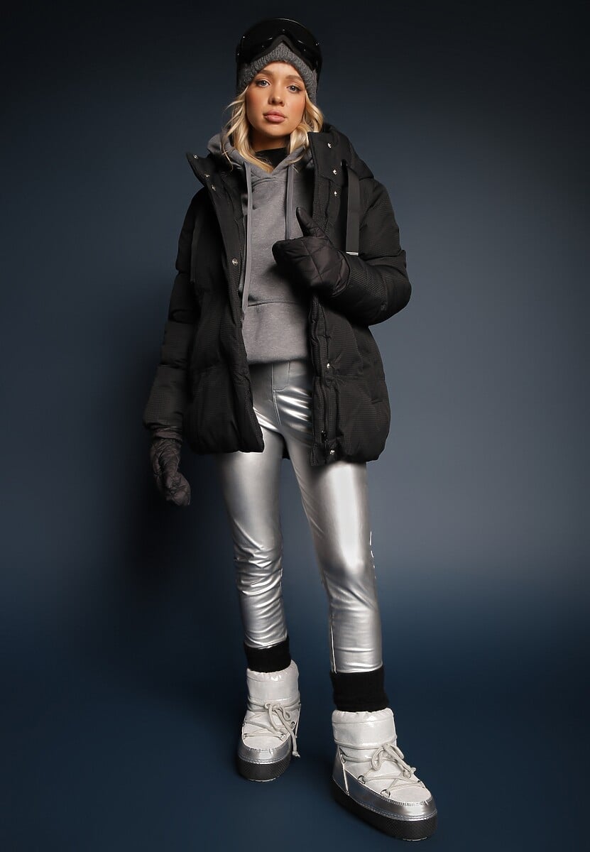 Czarna Kurtka Basic Pikowana z Nieodpinanym Kapturem Vertirya