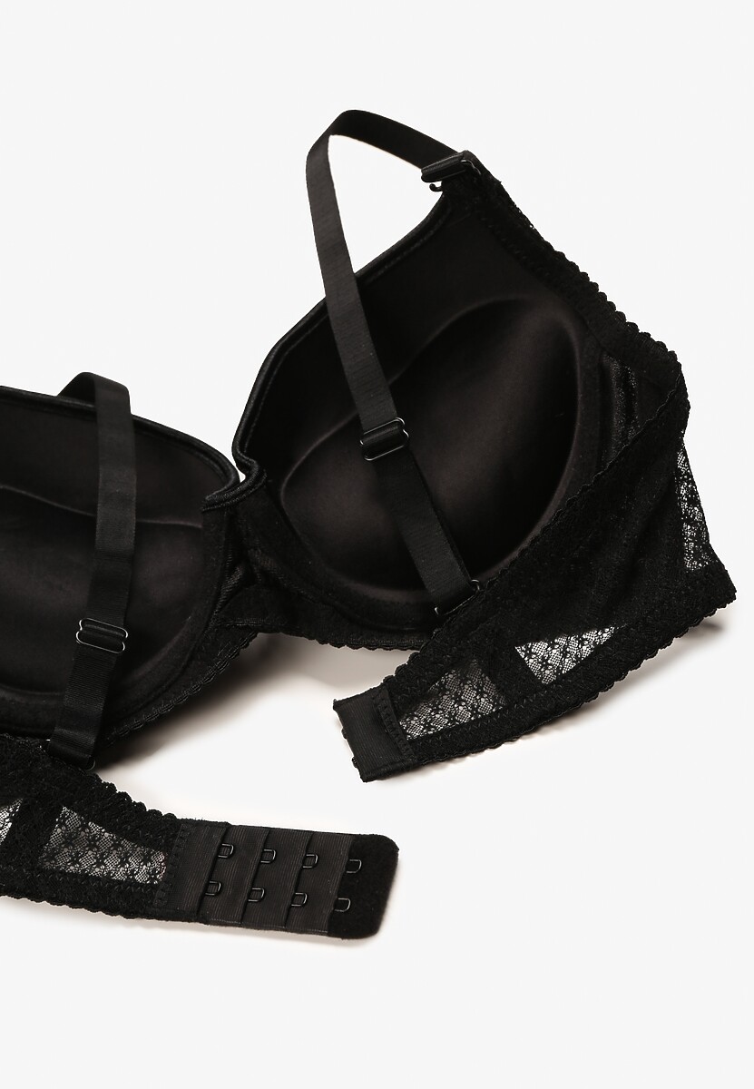 Czarny Push-Up Biustonosz Koronkowy na Regulowanych Ramiączkach Lunetia