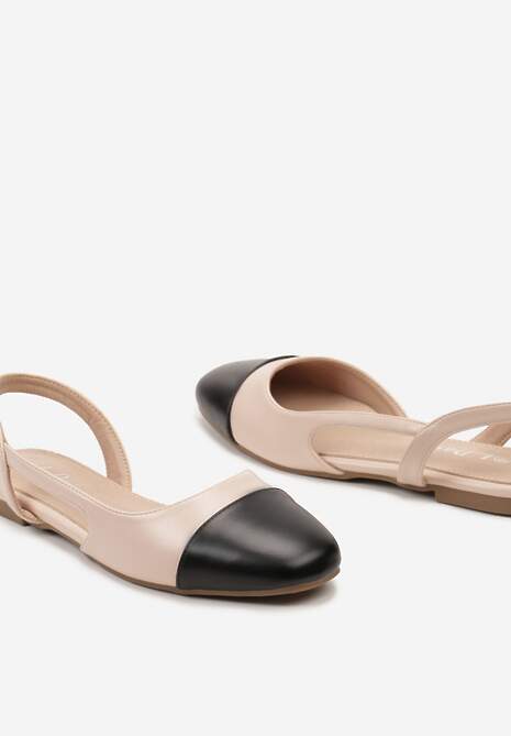 Beżowe Sandały na Płaskiej Podeszwie z Zakrytym Przodem bez Pięty Ozdobione Kontrastującym Noskiem Brianelle