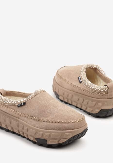 Ciemnobeżowe Śniegowce na Platformie z Tłoczeniem i Niską Cholewką Violova