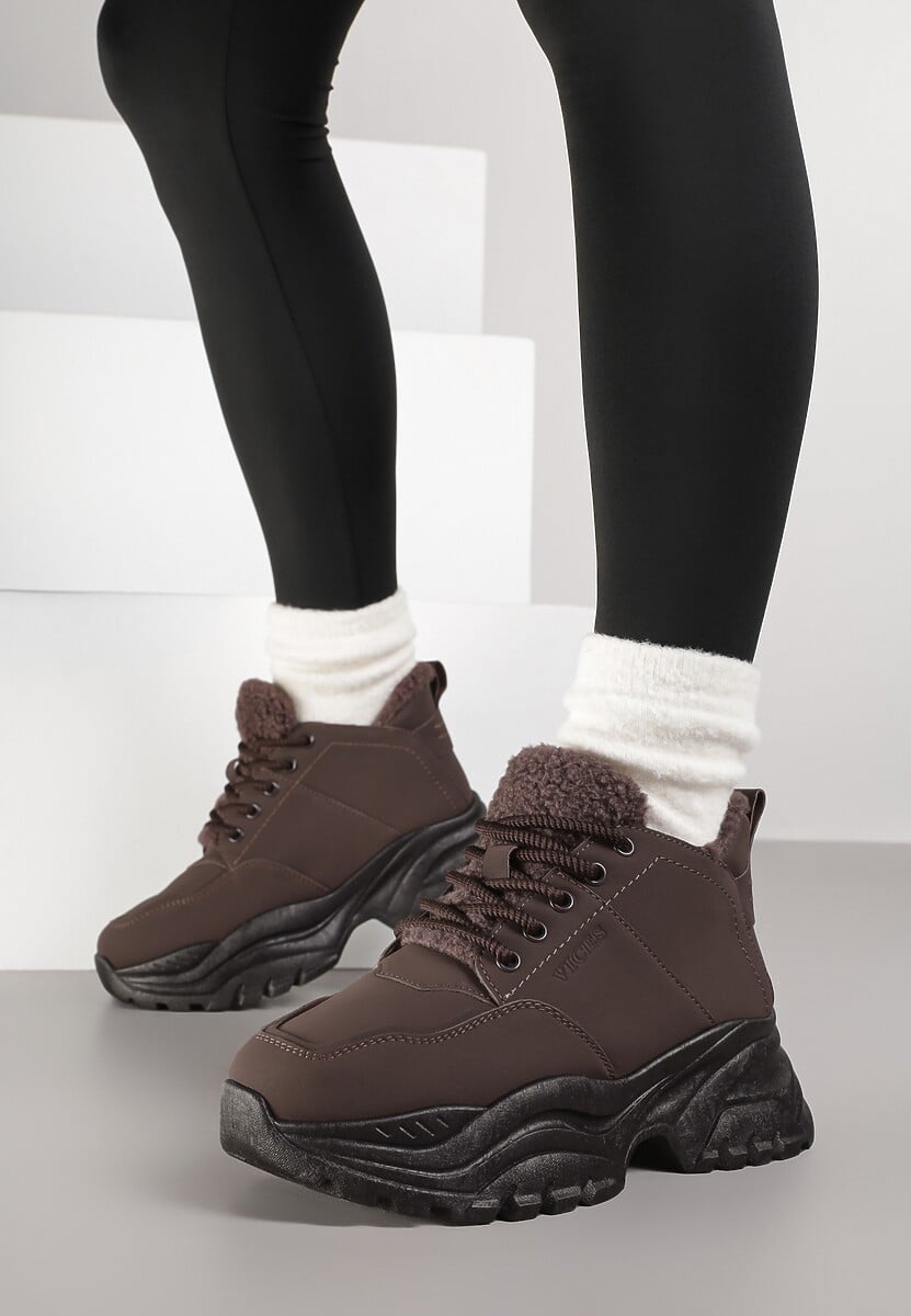 Brązowe Trapery Sneakersy Vices na Platformie z Tłoczeniem Nirrise