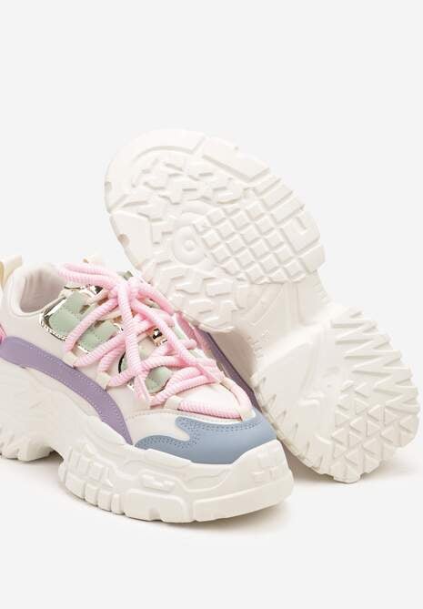 Biało-Różowe Sneakersy z Podwójnymi Sznurówkami i Tłoczoną Platformą Luppoa