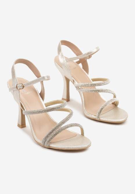 Złote Sandały na Szpilce Ozdobione Cyrkoniami Jorineas