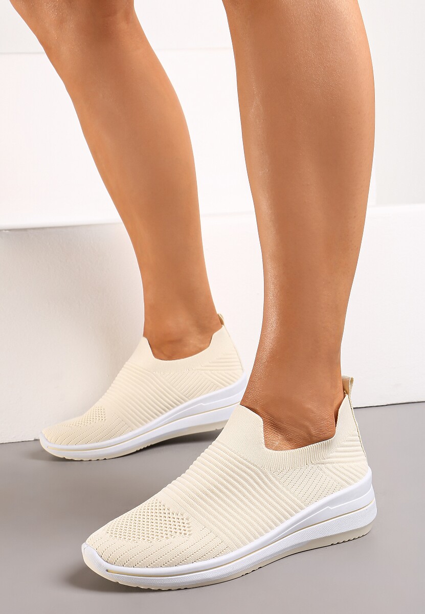 Beżowe Buty Sportowe ze Skarpetkową Cholewką Przed Kostkę Taalina