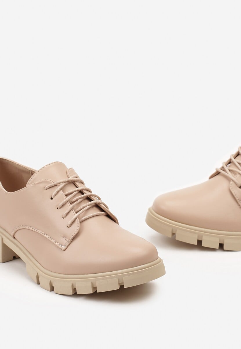 Różowe Półbuty Oksfordki ze Skórzaną Wkładką i Ozdobną Podeszwą Obira