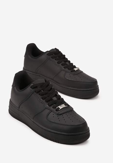 Czarne Sneakersy ze Skóry Naturalnej z Perforacją Rilarose