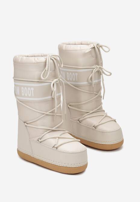 Beżowe Wsuwane Śniegowce na Platformie z Długą Cholewką Hearna