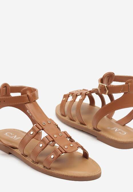 Jasnobrązowe Sandały Gladiatorki Zapinane na Klamerkę Desarisa