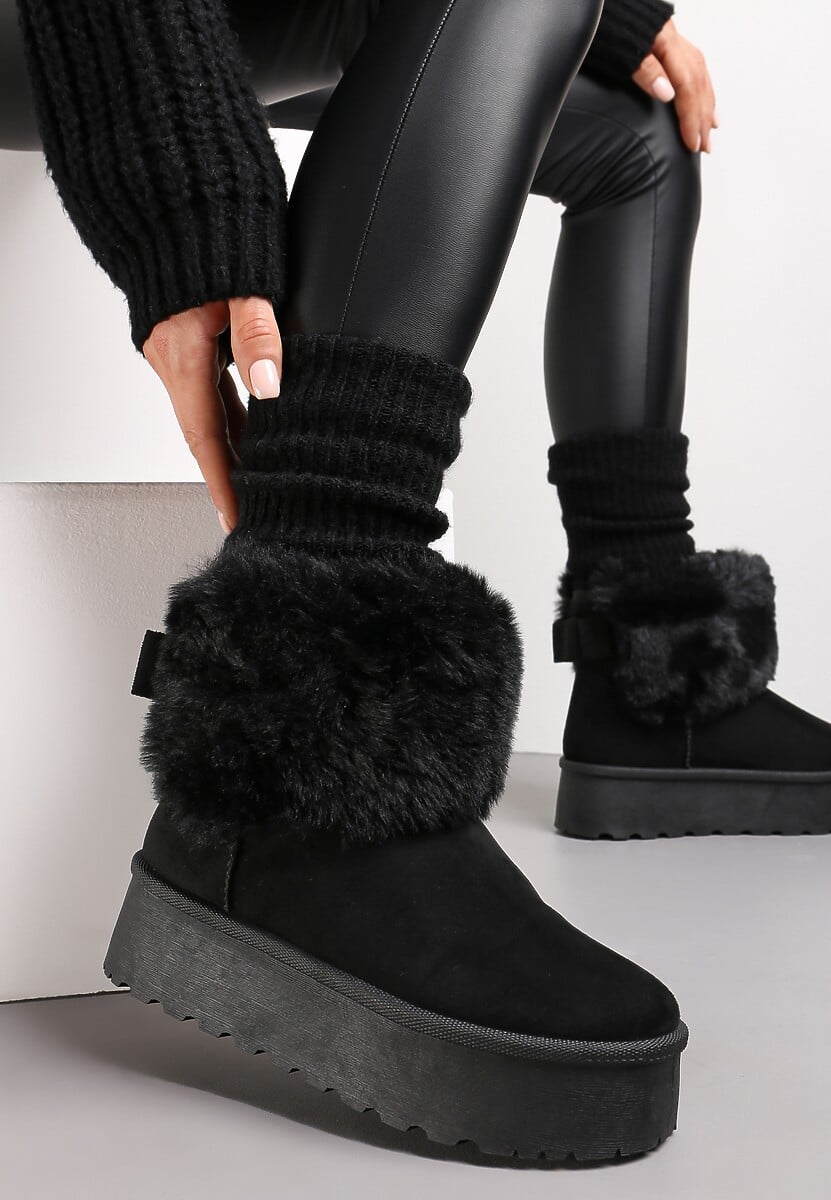 Szare Śniegowce na Platformie z Ozdobnym Futerkiem Tiran